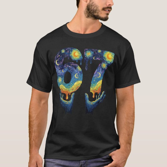 67 Van Gogh Starry Night Ice Cream Drip Funny T-Shirt (Front)