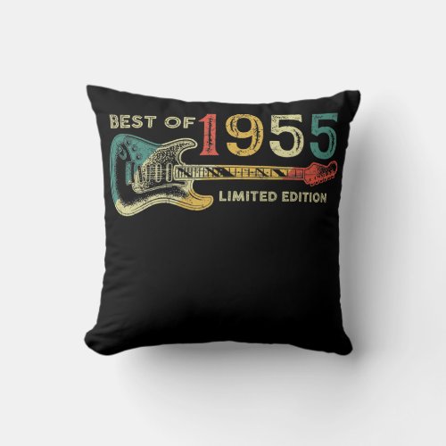 67 Year Old Gifts Best of 1955 Guitar Lover 67th Throw Pillow