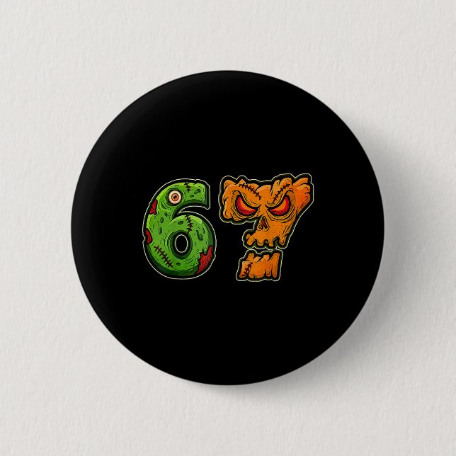 67 Zombie Pumpkin Six Seven Halloween Meme Costume Button (Front)