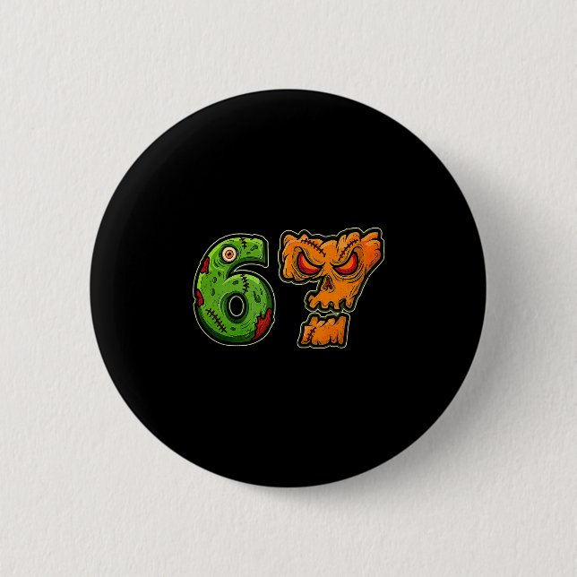67 Zombie Pumpkin Six Seven Halloween Meme Costume Button (Front)