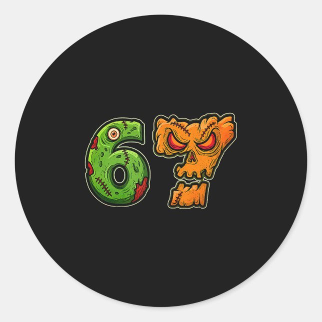 67 Zombie Pumpkin Six Seven Halloween Meme Costume Classic Round Sticker (Front)