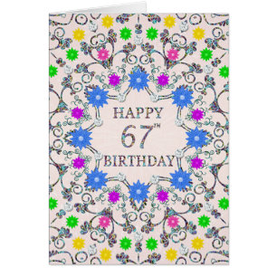67th Birthday Abstract Flowers Cards