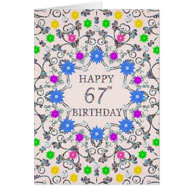 67th Birthday Abstract Flowers  Cards (Front)
