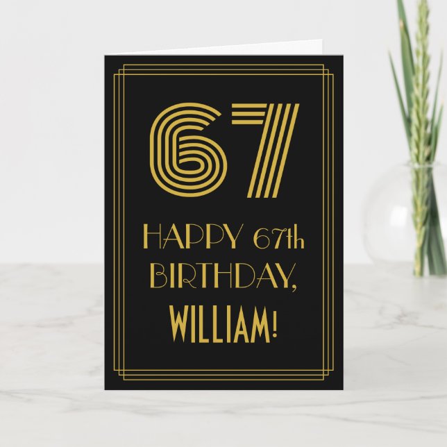 67th Birthday: Art Deco Inspired Look "67" & Name Card (Front)