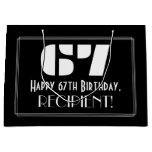 [ Thumbnail: 67th Birthday ~ Art Deco Inspired Look "67" + Name Gift Bag ]