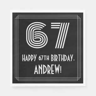67th Birthday: Art Deco Inspired Look "67" + Name Napkins