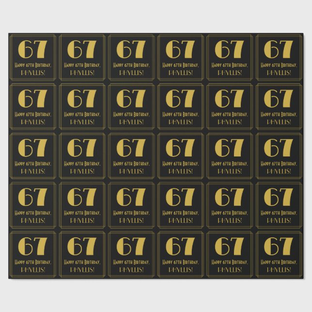 67th Birthday ~ Art Deco Inspired Look "67", Name Wrapping Paper (Seam)