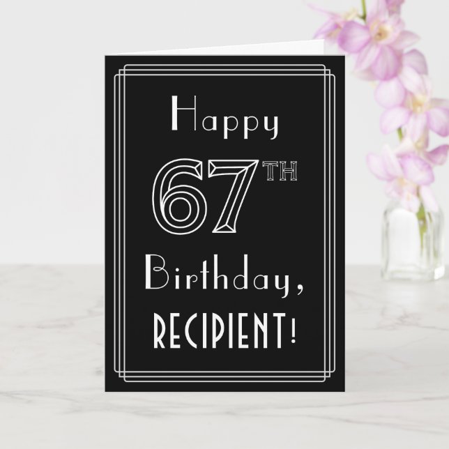 67th Birthday: Art Deco Style # 67 & Custom Name Card (Orchid)