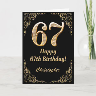 67th Birthday Black and Gold Glitter Frame Card
