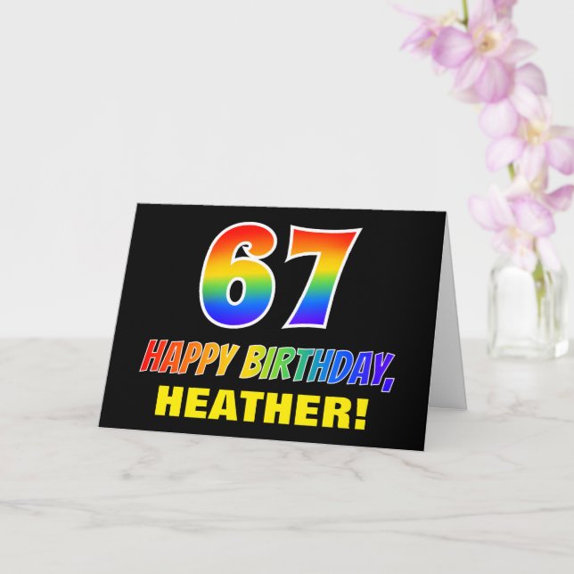 67th Birthday: Bold, Fun, Simple, Rainbow 67 Card (Orchid)