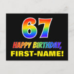 [ Thumbnail: 67th Birthday: Bold, Fun, Simple, Rainbow 67 Postcard ]
