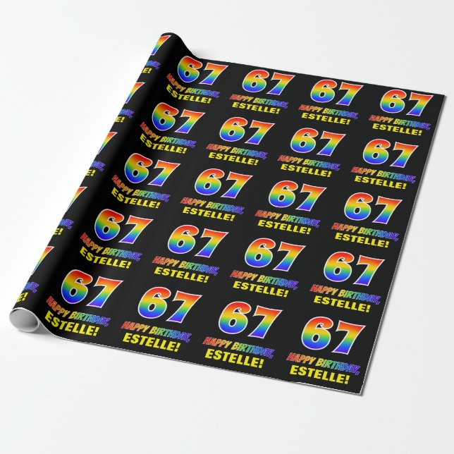67th Birthday: Bold, Fun, Simple, Rainbow 67 Wrapping Paper (Unrolled)