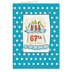 67th Birthday Cake on Blue Teal with Dots Cards