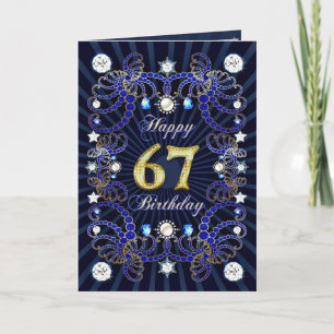 67th birthday card with masses of jewels