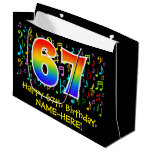 [ Thumbnail: 67th Birthday - Colorful Music Symbols, Rainbow 67 Gift Bag ]