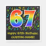 [ Thumbnail: 67th Birthday - Colorful Music Symbols, Rainbow 67 Napkins ]