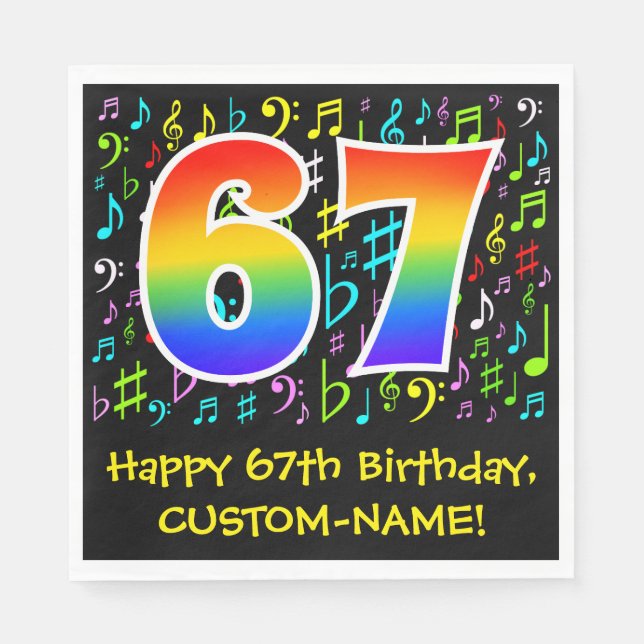 67th Birthday - Colorful Music Symbols, Rainbow 67 Napkins (Front)