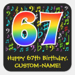 [ Thumbnail: 67th Birthday: Colorful Music Symbols, Rainbow 67 Sticker ]