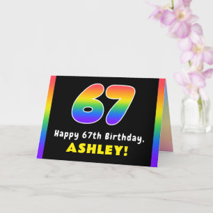 67th Birthday: Colorful Rainbow # 67, Custom Name Card