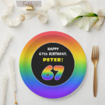 [ Thumbnail: 67th Birthday: Colorful Rainbow # 67, Custom Name Paper Plates ]