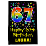 [ Thumbnail: 67th Birthday: Colorful Stars Pattern & Rainbow 67 Gift Bag ]
