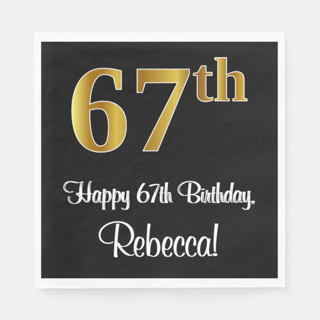 67th Birthday ~ Elegant Luxurious Faux Gold Look # Napkins (Front)