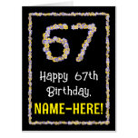 [ Thumbnail: 67th Birthday: Floral Flowers Number “67” + Name Card ]
