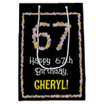 [ Thumbnail: 67th Birthday: Floral Flowers Number, Custom Name Gift Bag ]