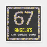 [ Thumbnail: 67th Birthday: Floral Flowers Number, Custom Name Napkins ]