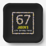 [ Thumbnail: 67th Birthday: Floral Flowers Number, Custom Name Paper Plates ]