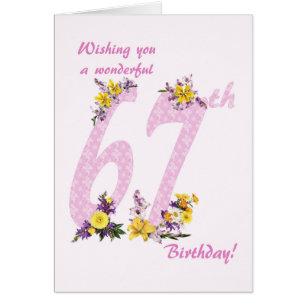 67th Birthday Flower Decorated Numbers Cards