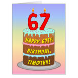 [ Thumbnail: 67th Birthday: Fun Cake & Candles, W/ Custom Name Card ]