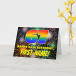 [ Thumbnail: 67th Birthday: Fun, Colorful Celebratory Fireworks Card ]