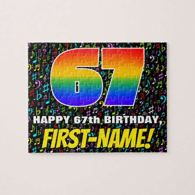 67th Birthday — Fun, Colorful Music Symbols & “67” Jigsaw Puzzle (Horizontal)