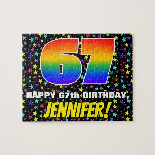 67th Birthday  Fun Colorful Star Field Pattern Jigsaw Puzzle