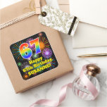 [ Thumbnail: 67th Birthday: Fun Fireworks Look, Rainbow # 67 Sticker ]