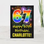 [ Thumbnail: 67th Birthday: Fun Fireworks Pattern + Rainbow 67 Card ]