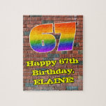 [ Thumbnail: 67th Birthday: Fun Graffiti-Inspired Rainbow 67 Jigsaw Puzzle ]
