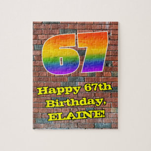 67th Birthday: Fun Graffiti-Inspired Rainbow 67 Jigsaw Puzzle