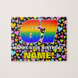[ Thumbnail: 67th Birthday — Fun, Loving Heart Shapes + “67” Jigsaw Puzzle ]