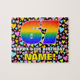 67th Birthday — Fun, Loving Heart Shapes + “67” Jigsaw Puzzle