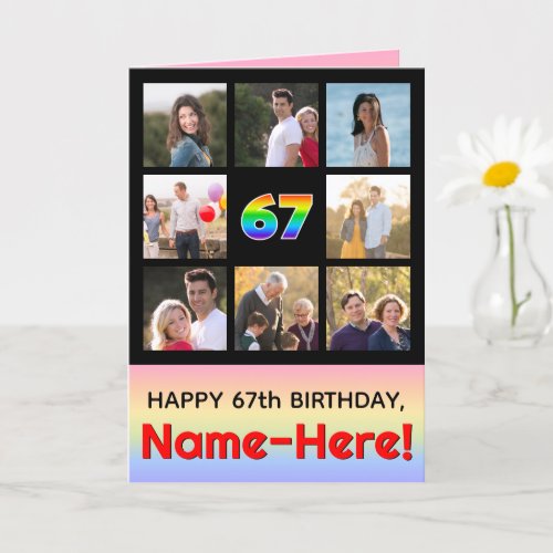 67th Birthday Fun Rainbow  Custom Photos  Name Card