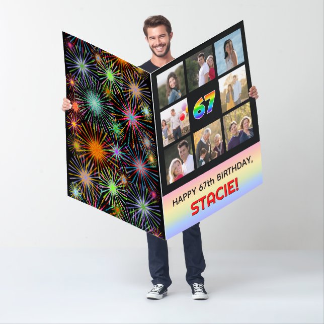 67th Birthday: Fun Rainbow #, Custom Photos & Name Card (In Situ)