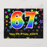[ Thumbnail: 67th Birthday: Fun Stars Pattern, Rainbow 67, Name Postcard ]