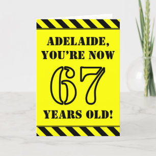 67th Birthday: Fun Stencil Style Text, Custom Name Card