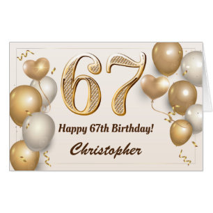 67th Birthday Gold Balloons Confetti Extra Large Card