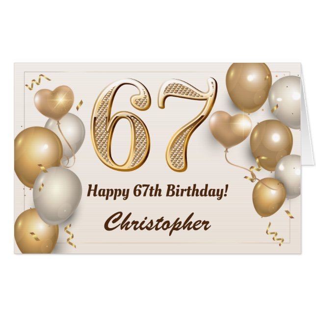 67th Birthday Gold Balloons Confetti Extra Large Card (Front Horizontal)