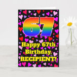 [ Thumbnail: 67th Birthday: Loving Hearts Pattern, Rainbow # 67 Card ]