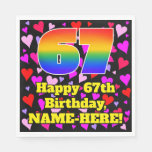 [ Thumbnail: 67th Birthday: Loving Hearts Pattern, Rainbow # 67 Napkins ]