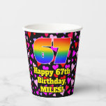 [ Thumbnail: 67th Birthday: Loving Hearts Pattern, Rainbow 67 Paper Cups ]